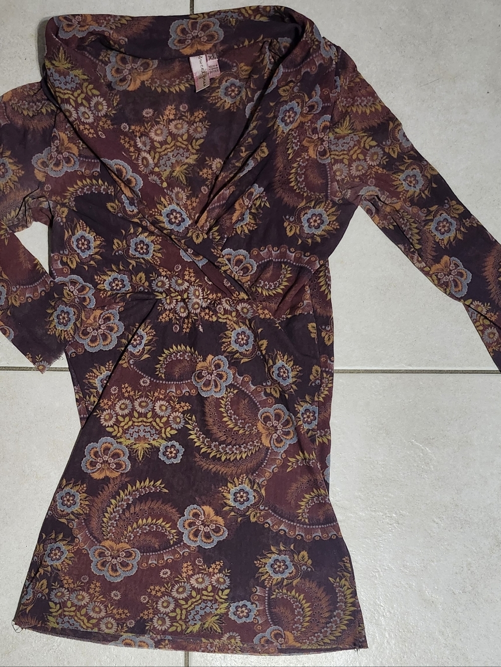 Womens Sz XL Sweet Pea by Stacy Frati for Anthropologie Sheer 3/4 Sleeve Top EUC